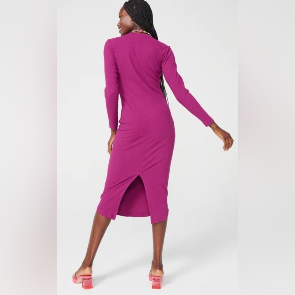 TEREZ Long Sleeve Rib Dress in Black Raspberry - Picture 3 of 9
